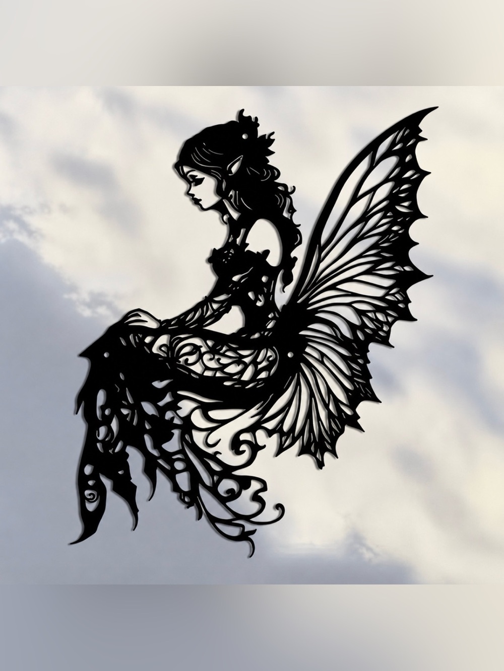 Elf Fairy Enchanting Art Deco Metal Wall Silhouette Butterfly Wings Sculpture